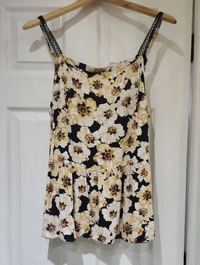 Maurices Black Tank Top with Yellow Floral Print